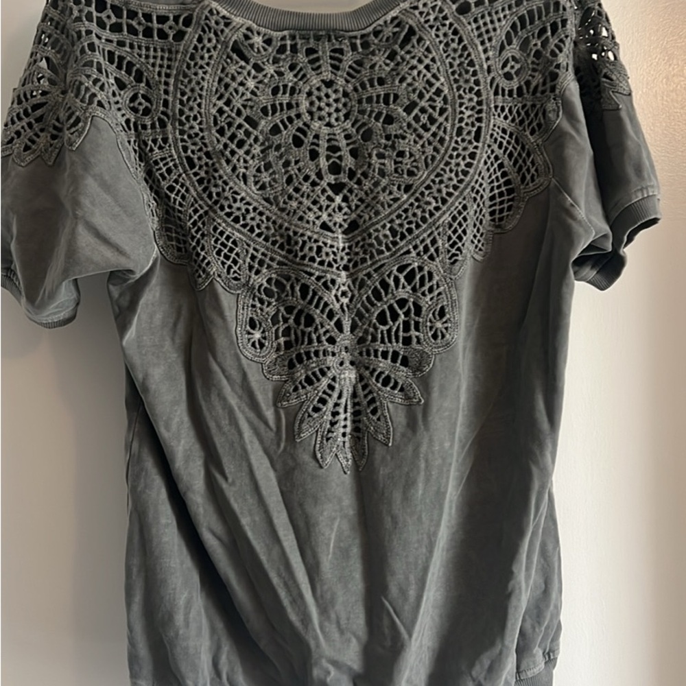 Gray Cropped Blouse with Intricate Detailing